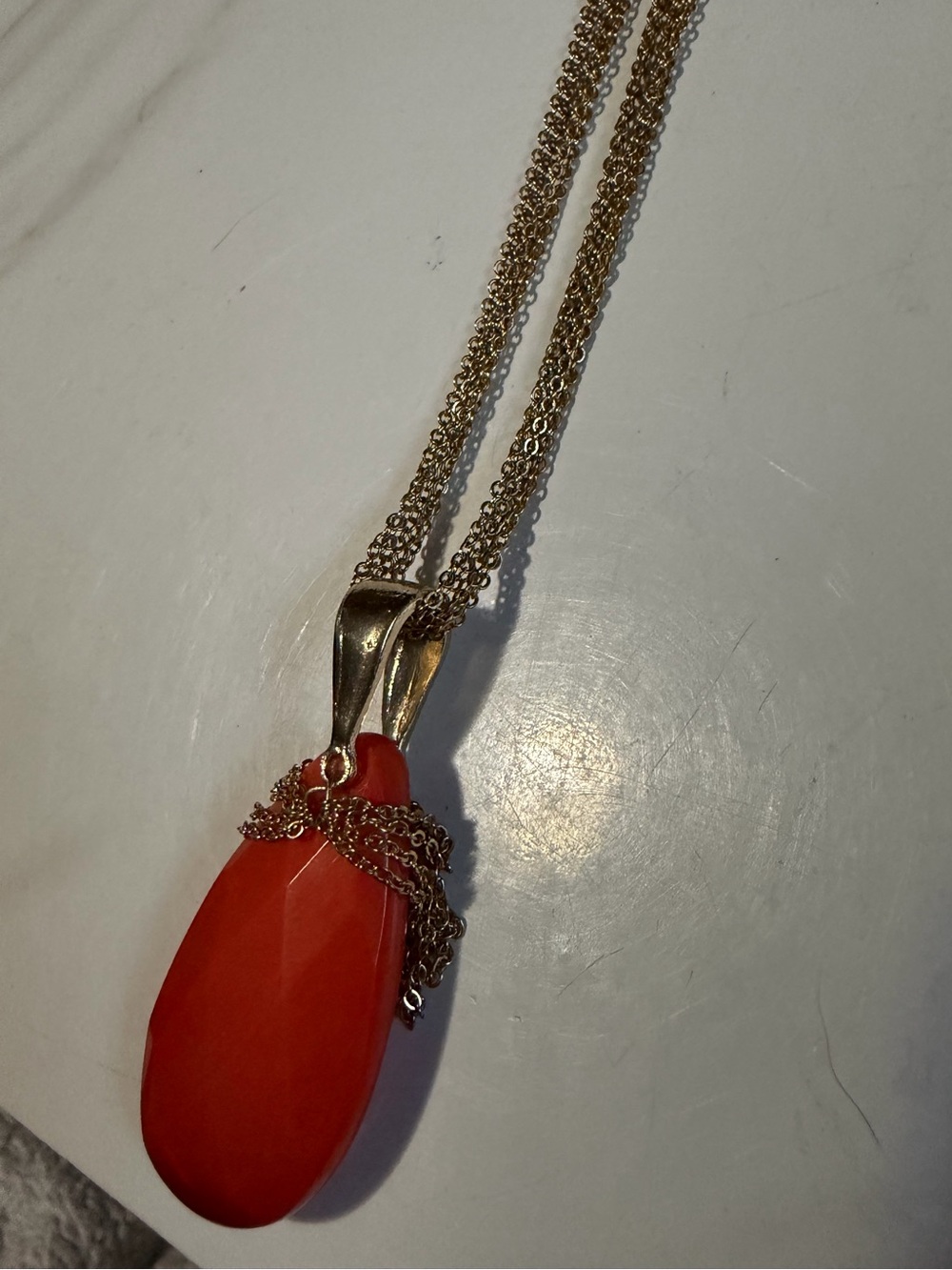 2/$35 Chain Necklace with Red Teardrop Pendant